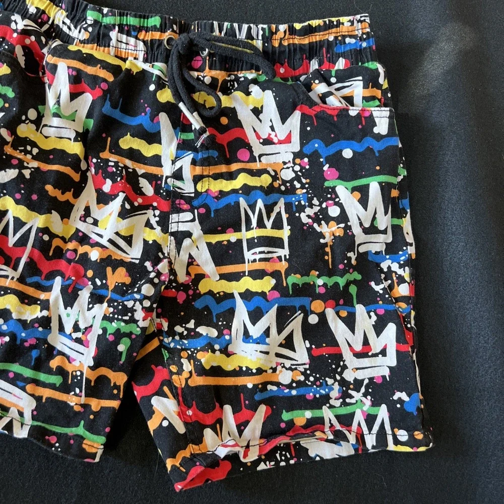 Fresh Prince of Bel-Air Shorts Mens L Stretch Twill Grafitti‎ 90s All Over Print